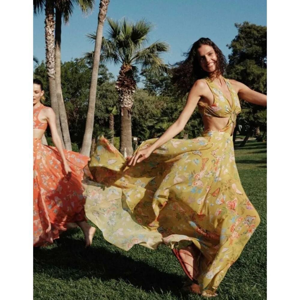 My Beachy Side Green Butterfly Begonia Cut-Out Dress Size Small NEW NWT